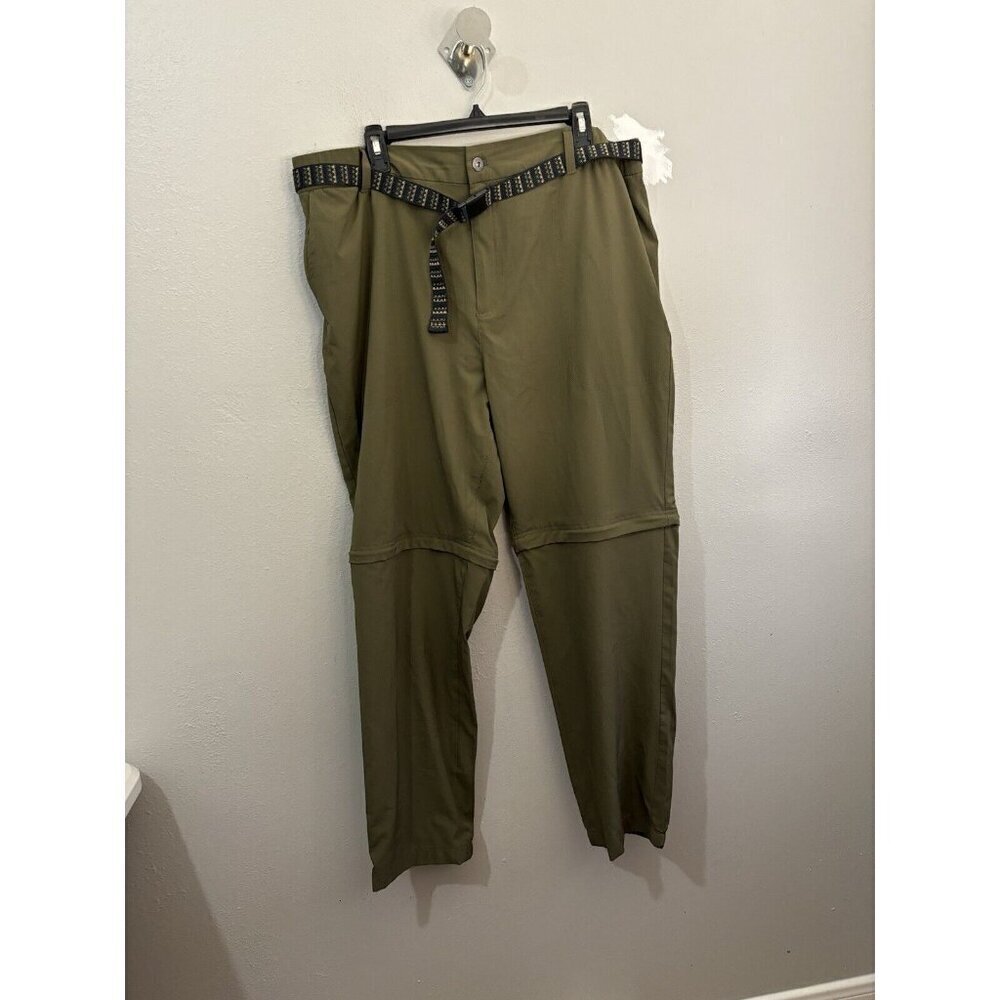 GERRY Mens Convertible Commuter Pants Relaxed Fit Green Belted Outdoor Hiking